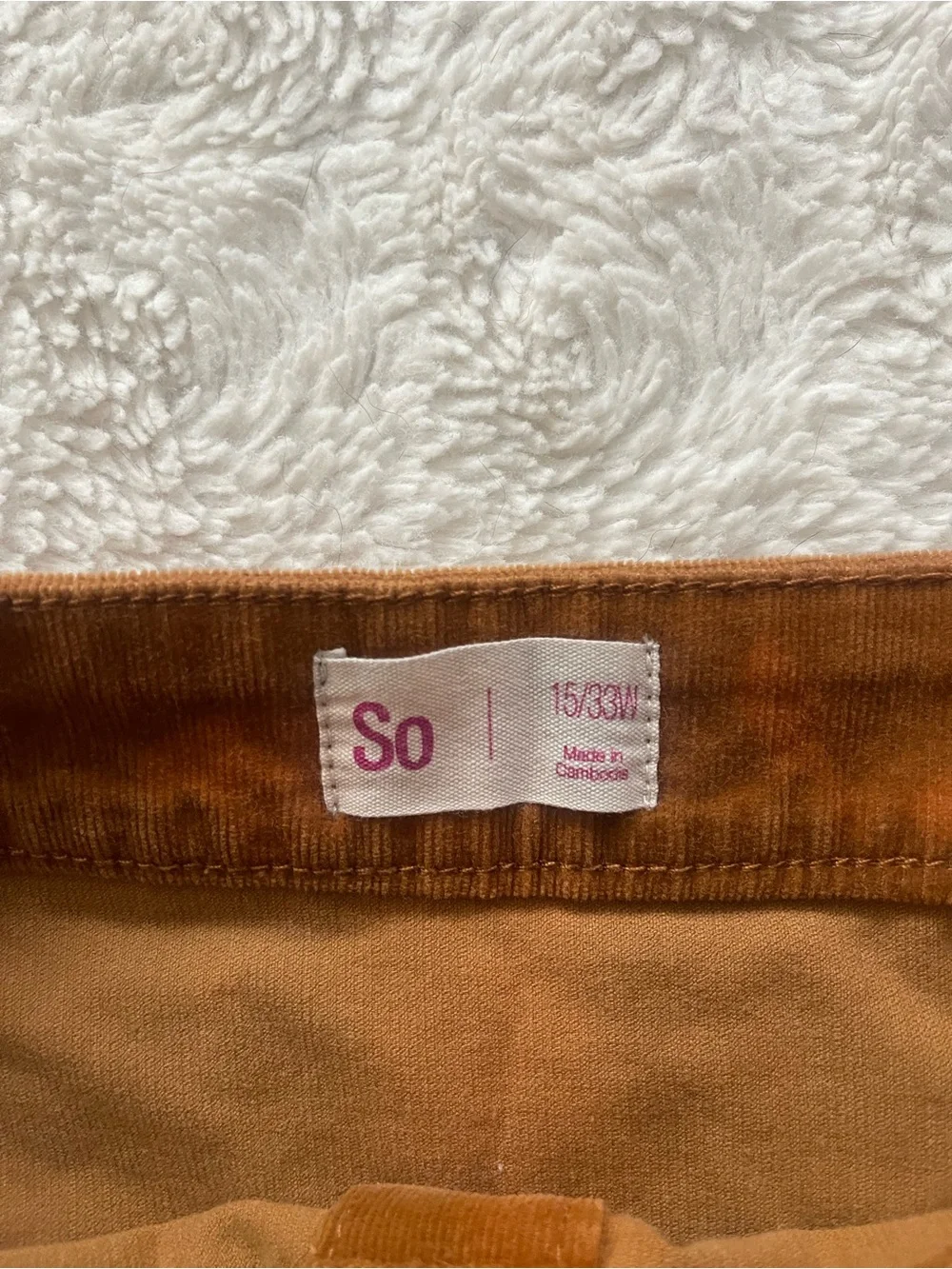 SO Button-Front Corduroy Mini Skirt in Rust